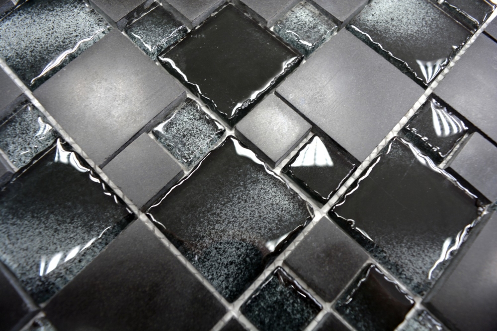 Mosaico combinacion vidrio mosaico piedra mezcla negro borde roto mezcla translucido combinacion aspecto mate