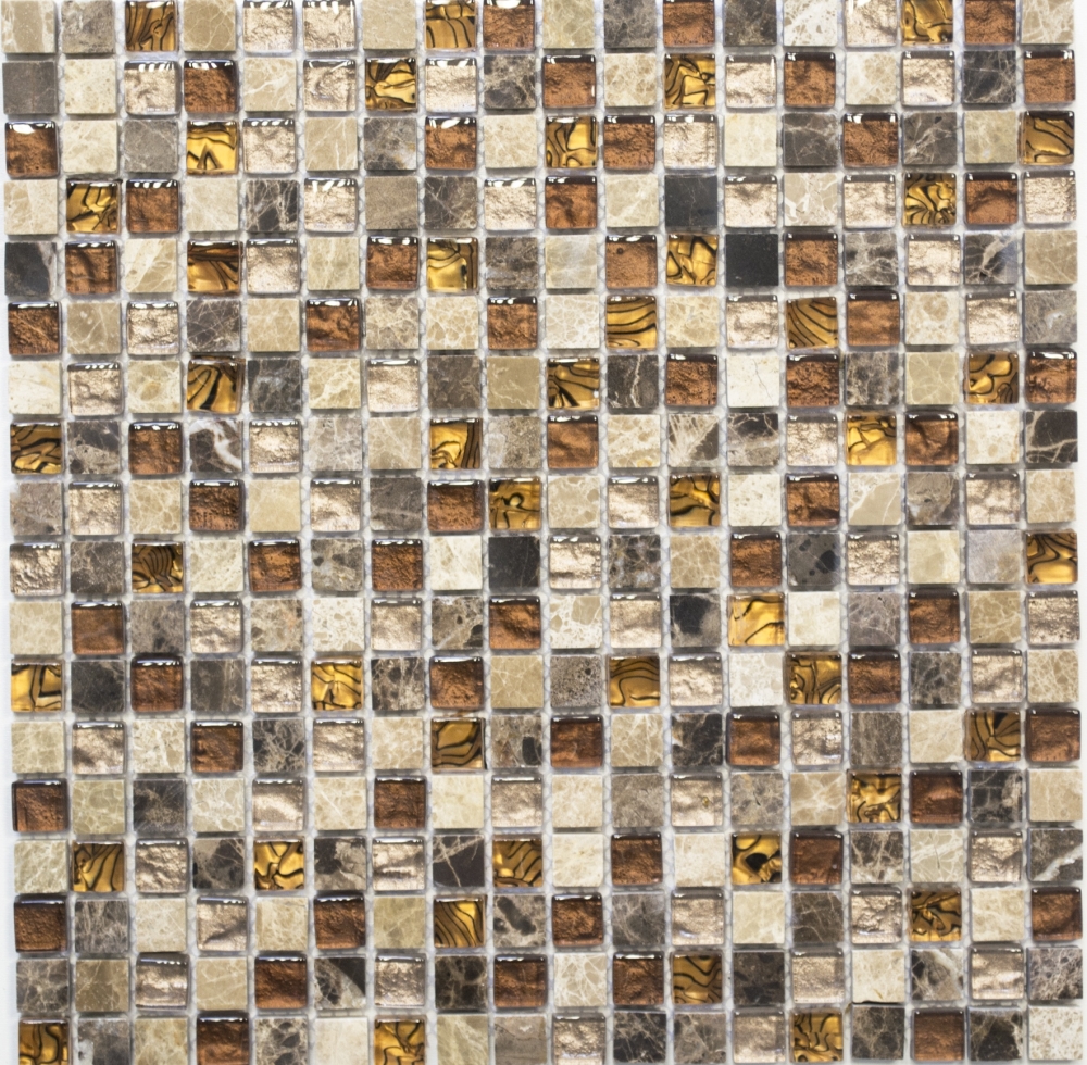 Mosaico cuadrado de vidrio mosaico de piedra mezcla beige marron translucido brillante
