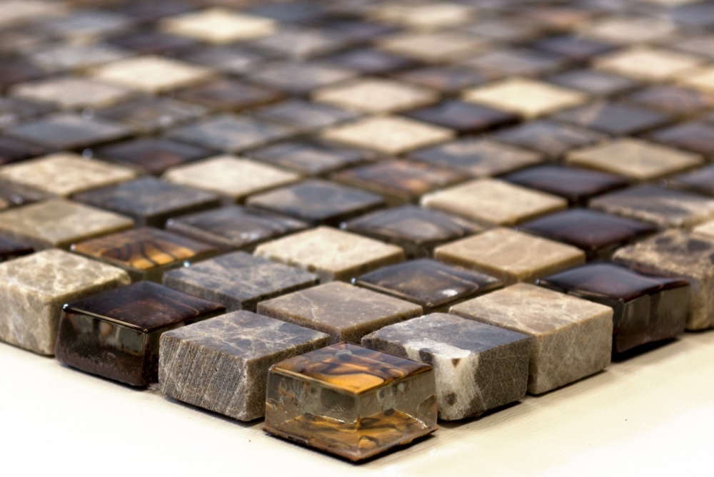 Mosaico cuadrado de vidrio mosaico de piedra mezcla beige marron translucido brillante