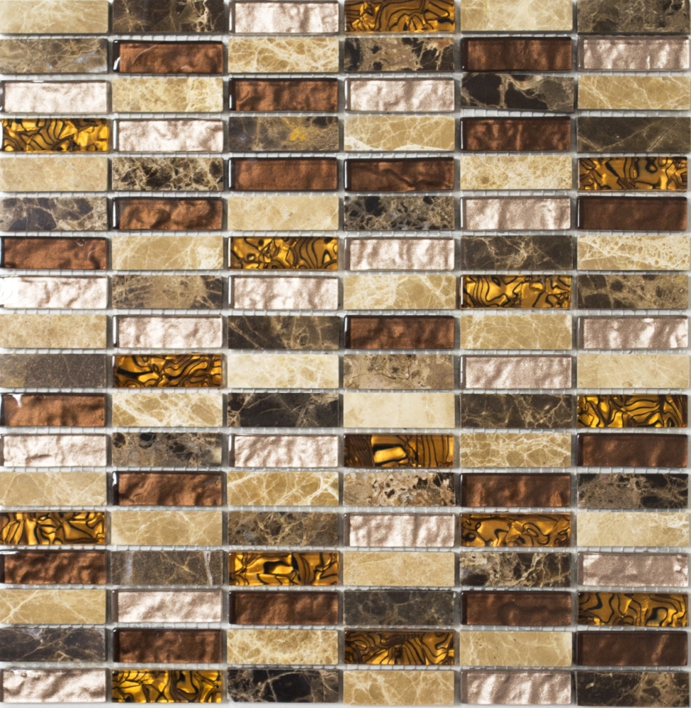 Piezas de mosaico de vidrio mosaico de piedra mezcla de color beige mezcla de color marron translucido cross-bond mirada brillante