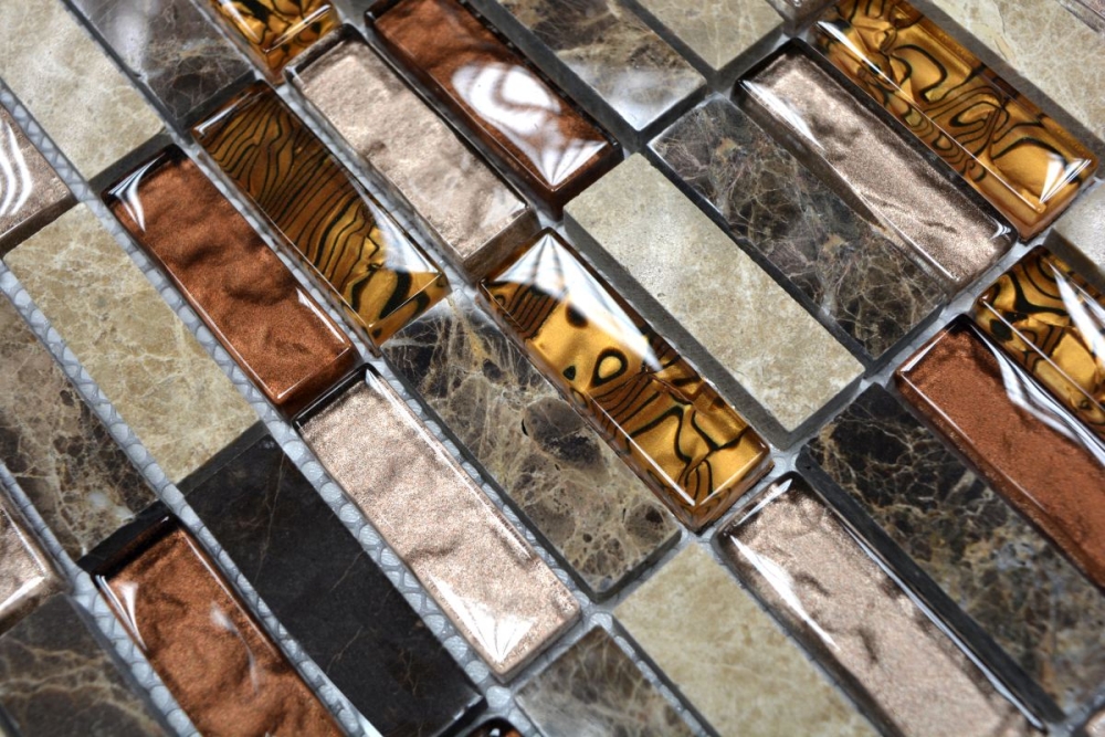 Piezas de mosaico de vidrio mosaico de piedra mezcla de color beige mezcla de color marron translucido cross-bond mirada brillante