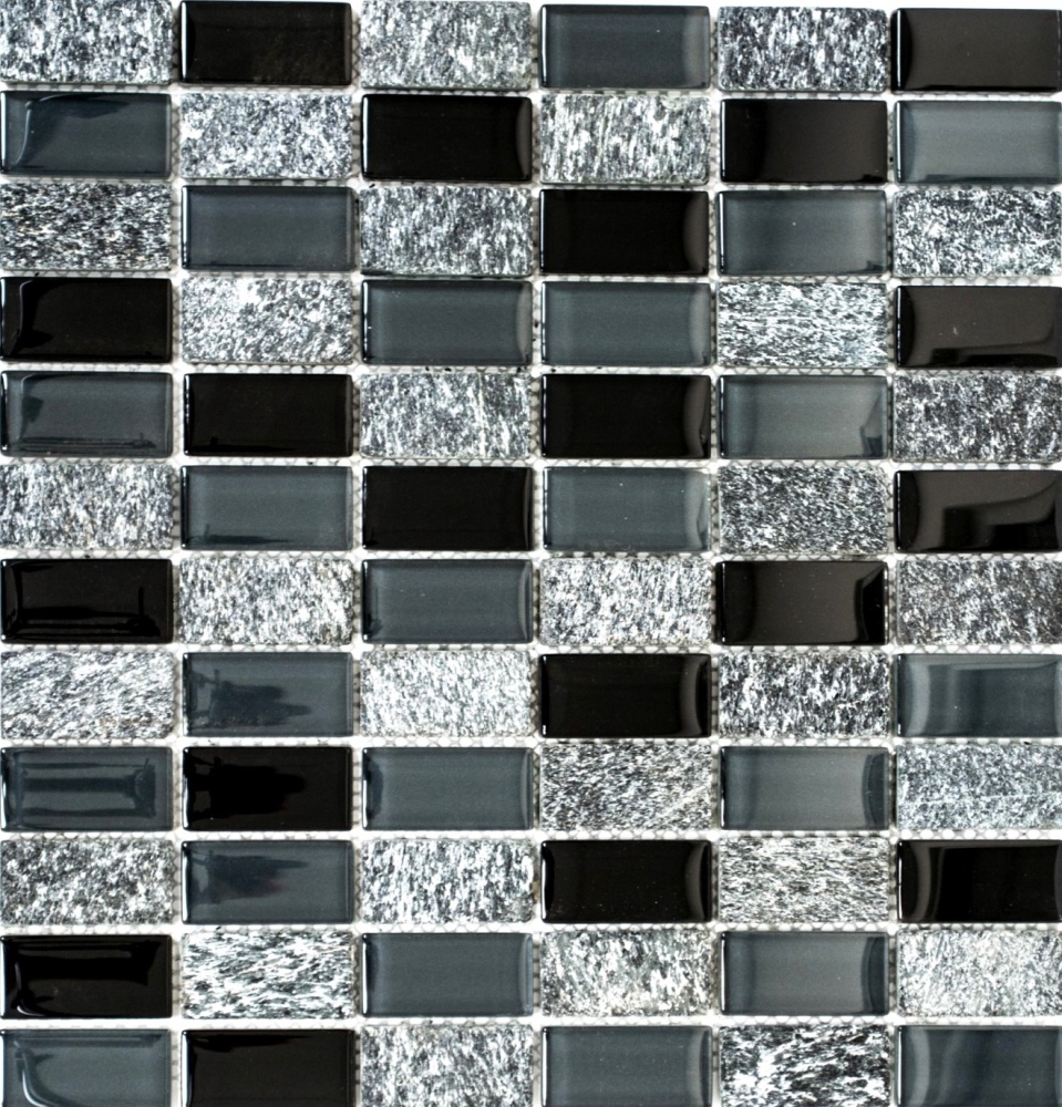 Mosaique Rectangle Mosaique de verre Pierre mix gris noir Mix translucide aspect croise brillant