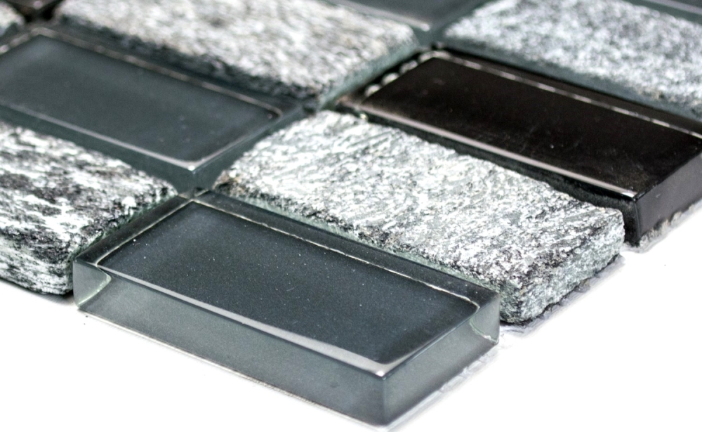 Mosaique Rectangle Mosaique de verre Pierre mix gris noir Mix translucide aspect croise brillant