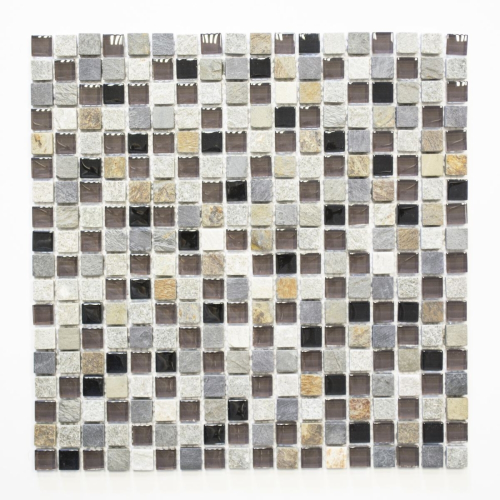 Mosaico cuadrado de vidrio mosaico de piedra mezcla translucido beige marron gris negro brillante