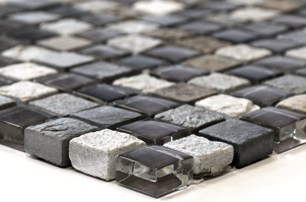 Mosaico cuadrado de vidrio mosaico de piedra mezcla translucido beige marron gris negro brillante