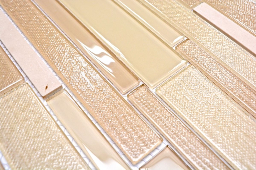 Mosaique composite verre mosaique pierre mix beige mix translucide aspect composite brillant
