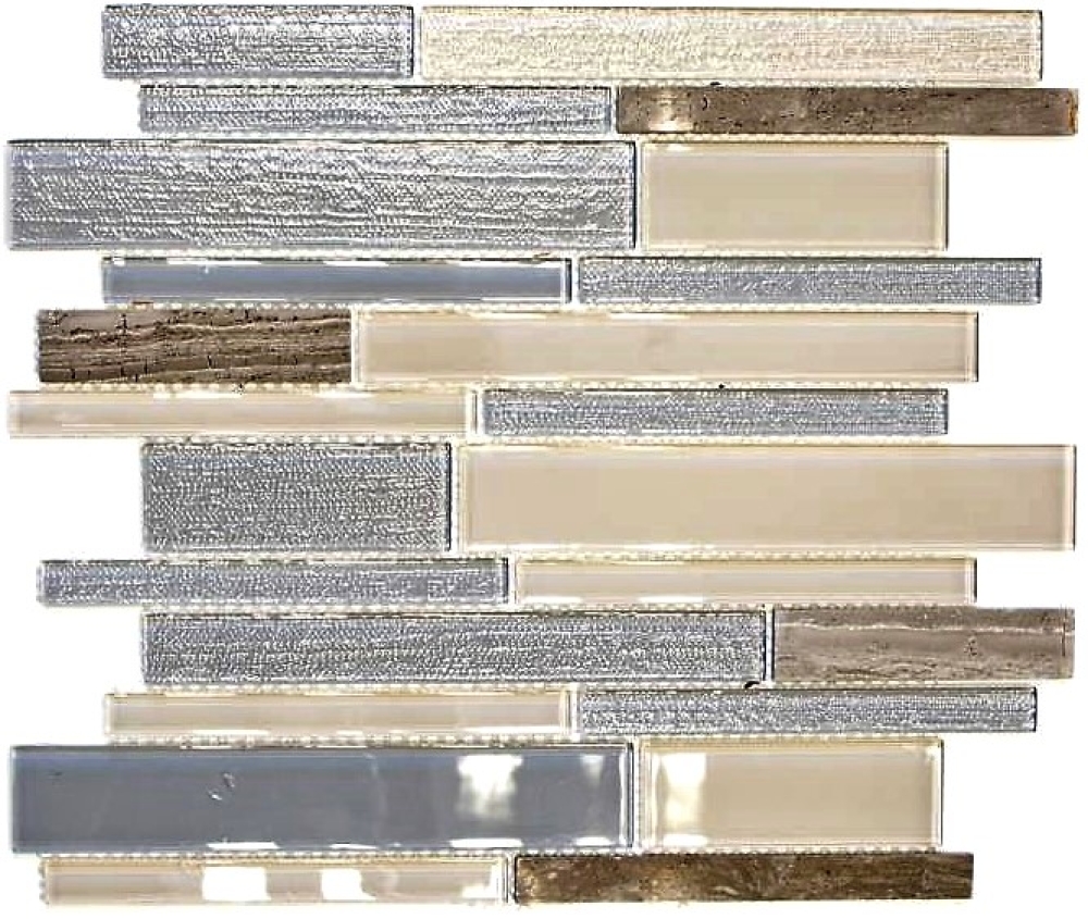 Mosaico de vidrio tiras de piedra natural Beige plata Gris Marron 67-GV24