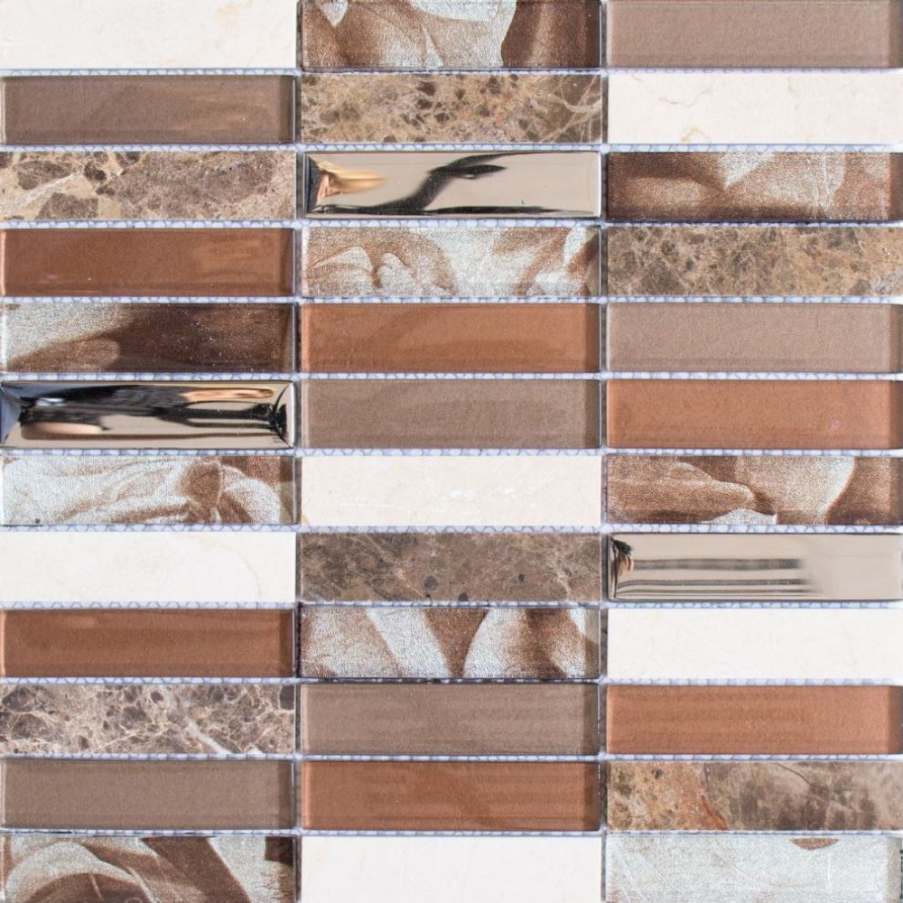 Riemchen Rechteck Mosaikfliesen Glasmosaik Stein braun bronze silber kupfer Fliesenspiegel Küchenfliese Wand WC - 87-78X