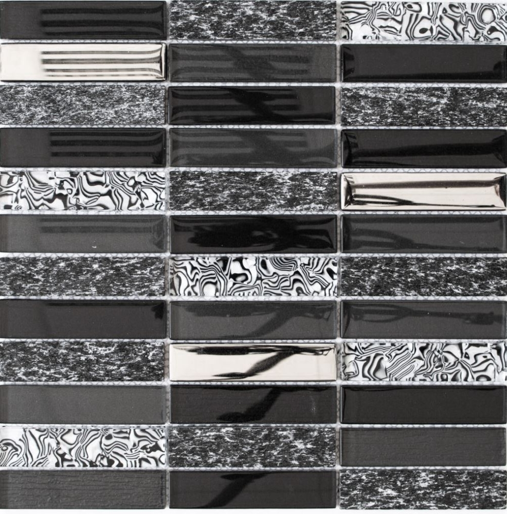 Riemchen Rechteck Mosaikfliesen Glasmosaik Stein schwarz silber anthrazit dunkelgrau Fliesenspiegel Bad Küche - 87-88X