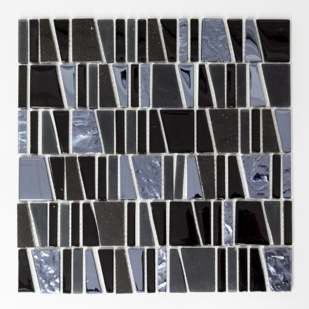 Pierre naturelle Mosaique de verre Marbre Carreau de mosaique Acier inoxydable noir anthracite gris fonce Carrelage cuisine Mur - 87-0107
