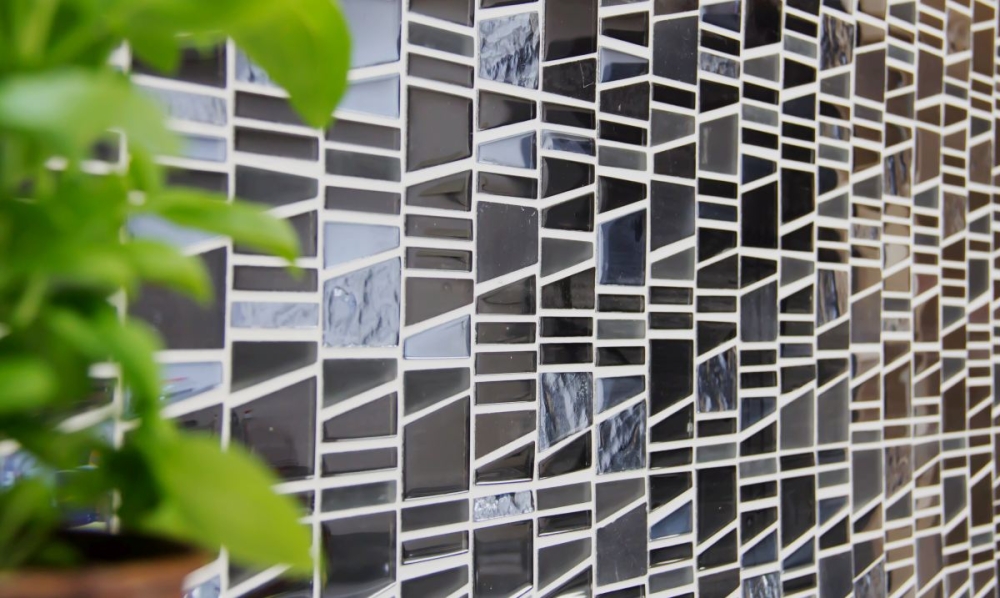 Pierre naturelle Mosaique de verre Marbre Carreau de mosaique Acier inoxydable noir anthracite gris fonce Carrelage cuisine Mur - 87-0107