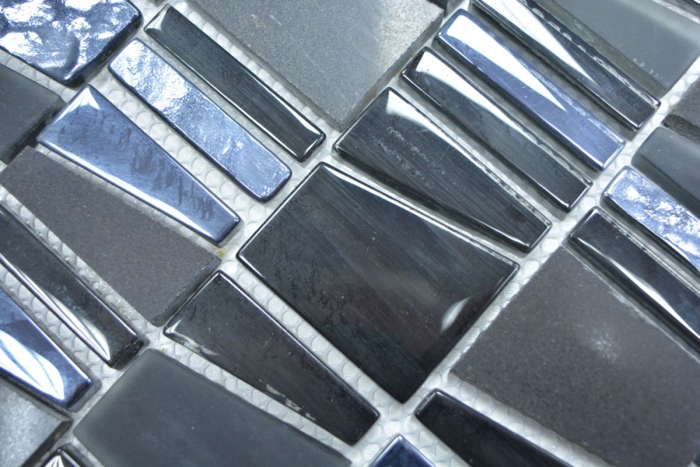 Pierre naturelle Mosaique de verre Marbre Carreau de mosaique Acier inoxydable noir anthracite gris fonce Carrelage cuisine Mur - 87-0107