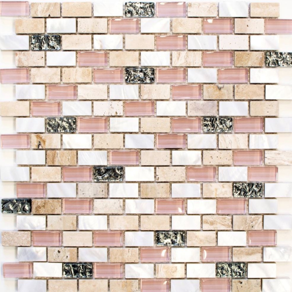 Mosaico de pequenas filas compuesto de piedra natural mosaico de azulejos beige rosa nacar ladrillo mosaico de vidrio - 10 hojas de mosaico