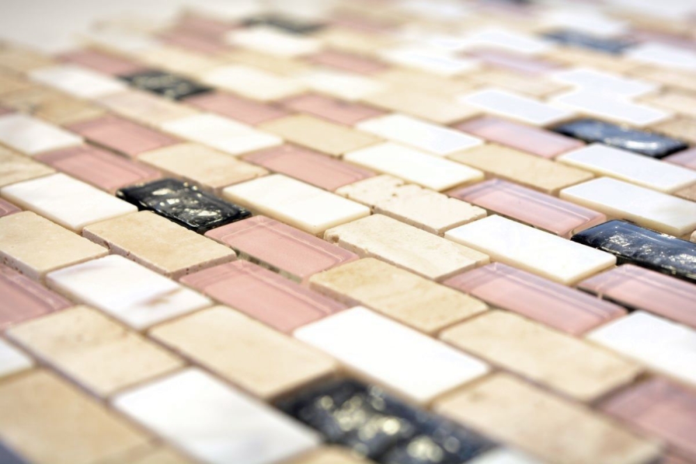 Mosaico de pequenas filas compuesto de piedra natural mosaico de azulejos beige rosa nacar ladrillo mosaico de vidrio - 10 hojas de mosaico