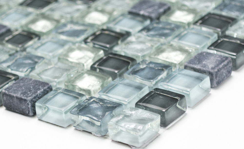 Mosaique Carre Mosaique de verre Pierre mix claire gris argent Mix translucide brillant