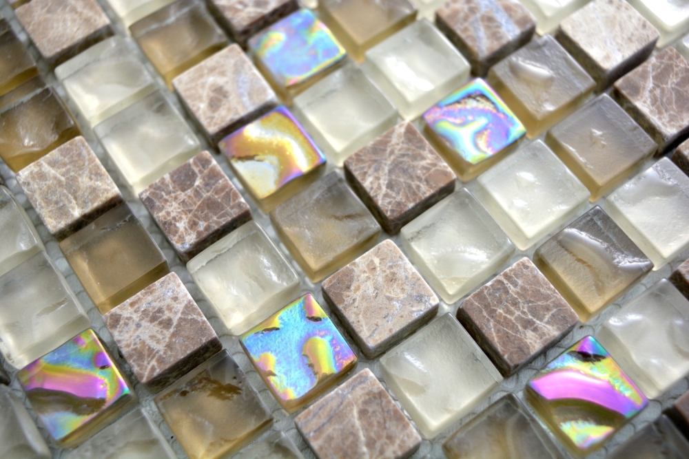 Mosaique Carre Mosaique de verre Pierre mix brun clair beige Mix translucide brillant