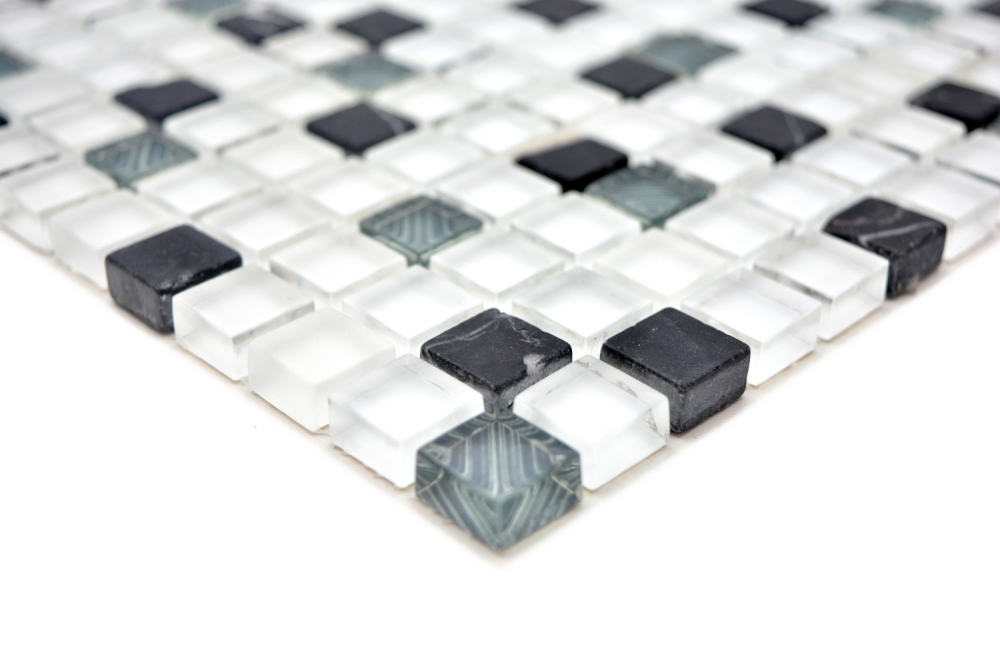 Mosaique Carre Mosaique de verre Pierre mix super blanc mat noir Mix translucide blanc gris brillant
