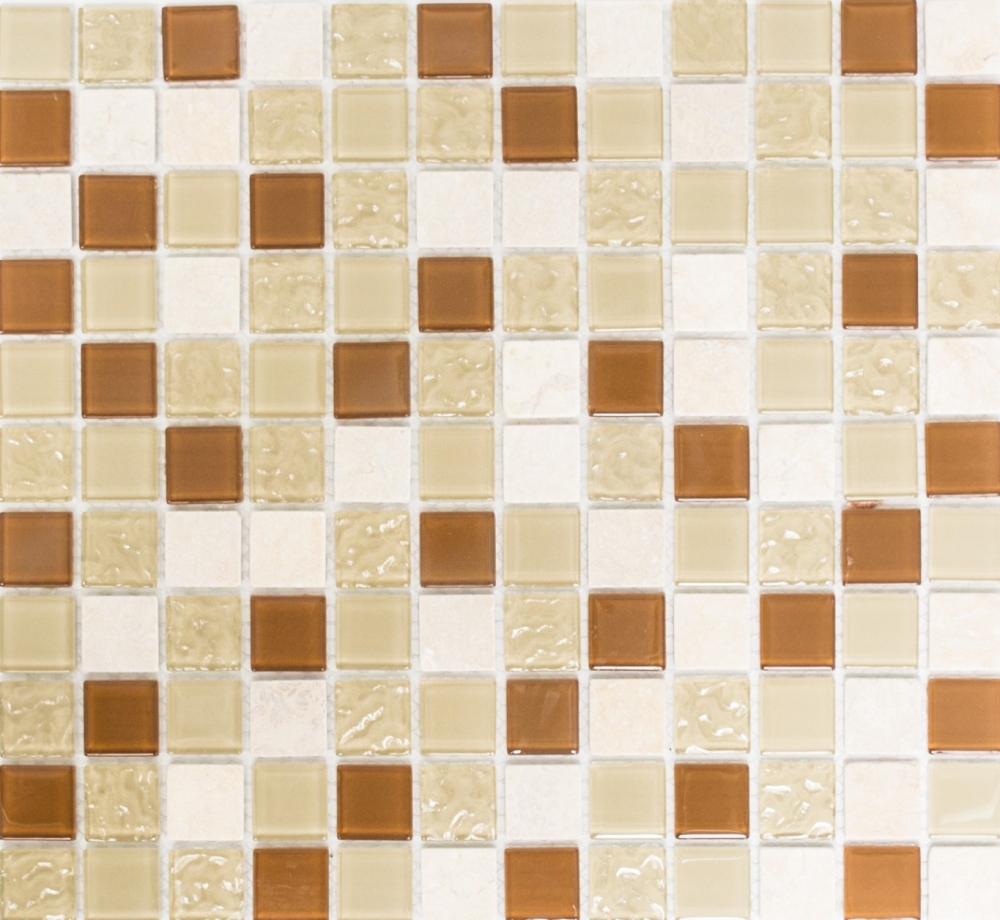 Mosaique Carre Mosaique de verre Pierre mix beige Mix translucide brillant