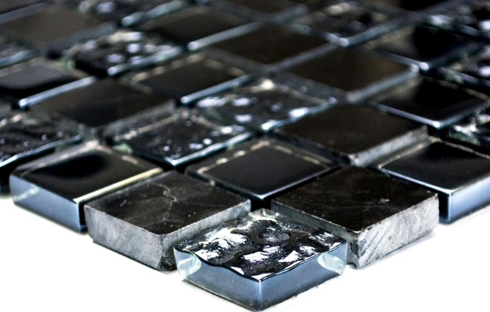 Mosaique Mix pierre translucide gris noir brillant - 10 feuilles de mosaique