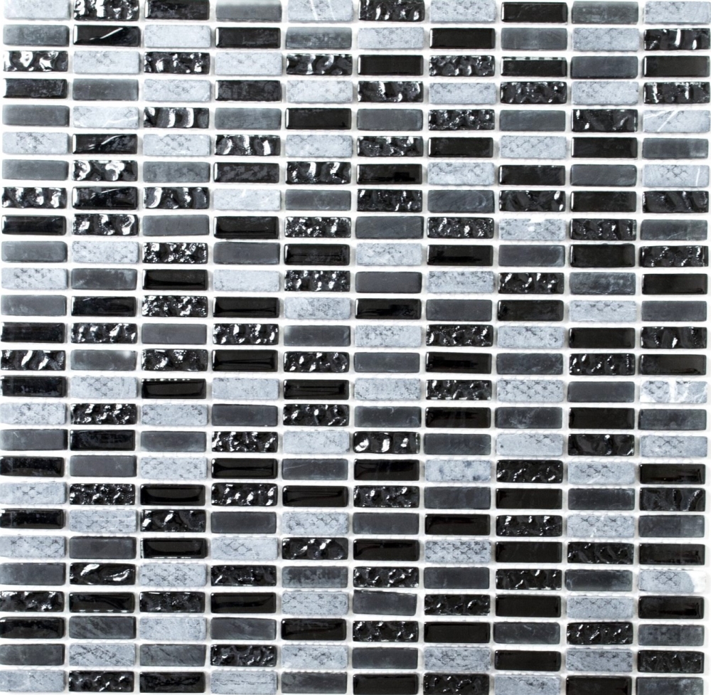 Riemchen Rechteck Mosaikfliesen Glasmosaik Stäbchen mini grau schwarz anthrazit Naturstein Struktur Fliesenspiegel Küche WC - 87-1403