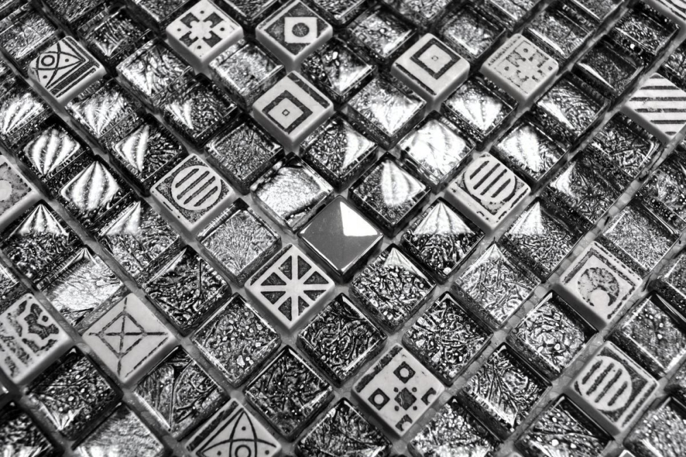 Mosaique carre Mosaique de verre pierre mix blanc argent noir structure mix translucide aspect relief brillant