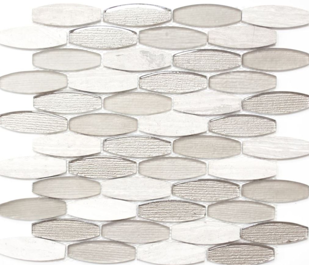 Piedra natural mosaico de vidrio mosaico de marmol azulejos oval forma de barco luz gris beige claro marron azulejo backsplash pared de la cocina - 85-BM59