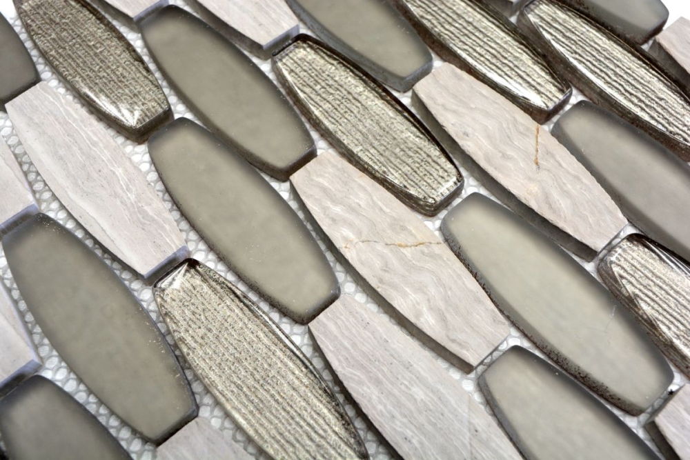 Piedra natural mosaico de vidrio mosaico de marmol azulejos oval forma de barco luz gris beige claro marron azulejo backsplash pared de la cocina - 85-BM59