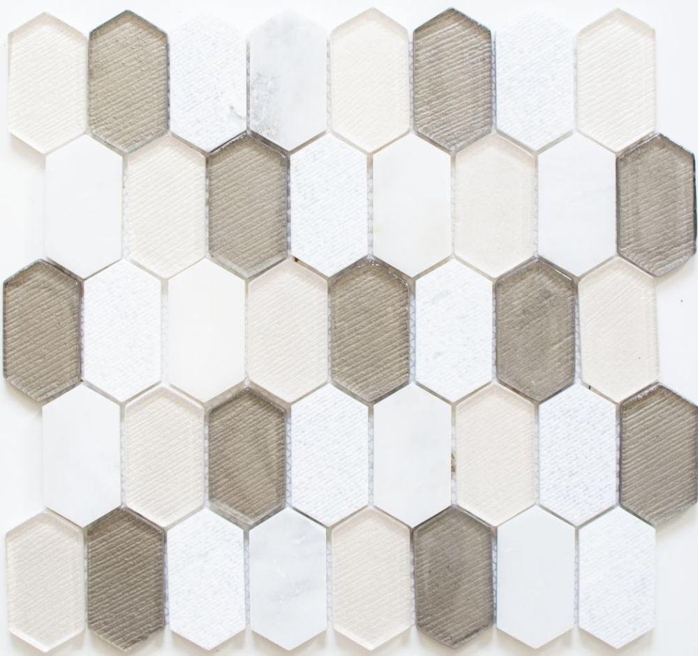 Mosaique Hexagonal Mosaique de verre Pierre mix blanc beige gris Mix translucide aspect hexagonal brillant
