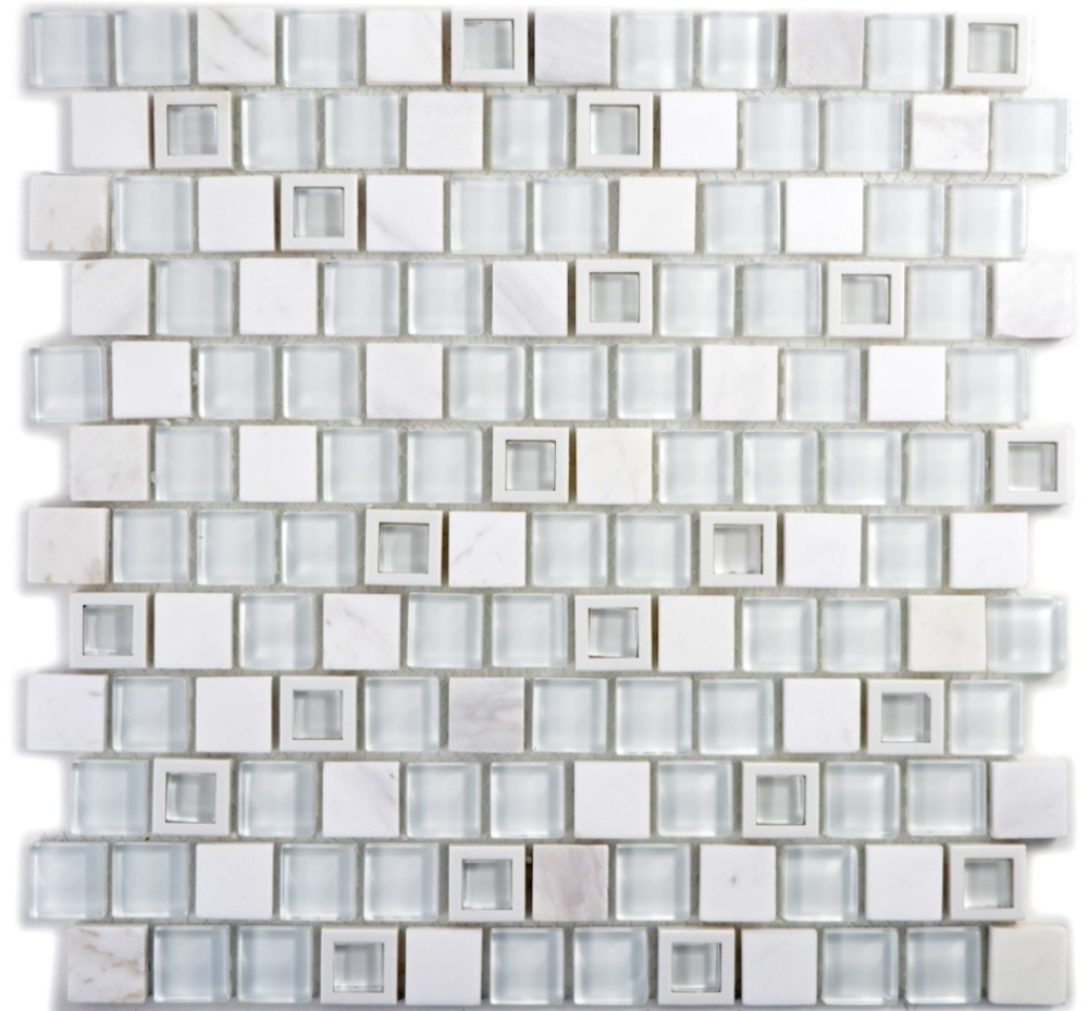 Naturstein Glasmosaik Marmor Kunststoff weiß klar Multiformat Fliesenspiegel Küchenrückwand - 82BM-0101