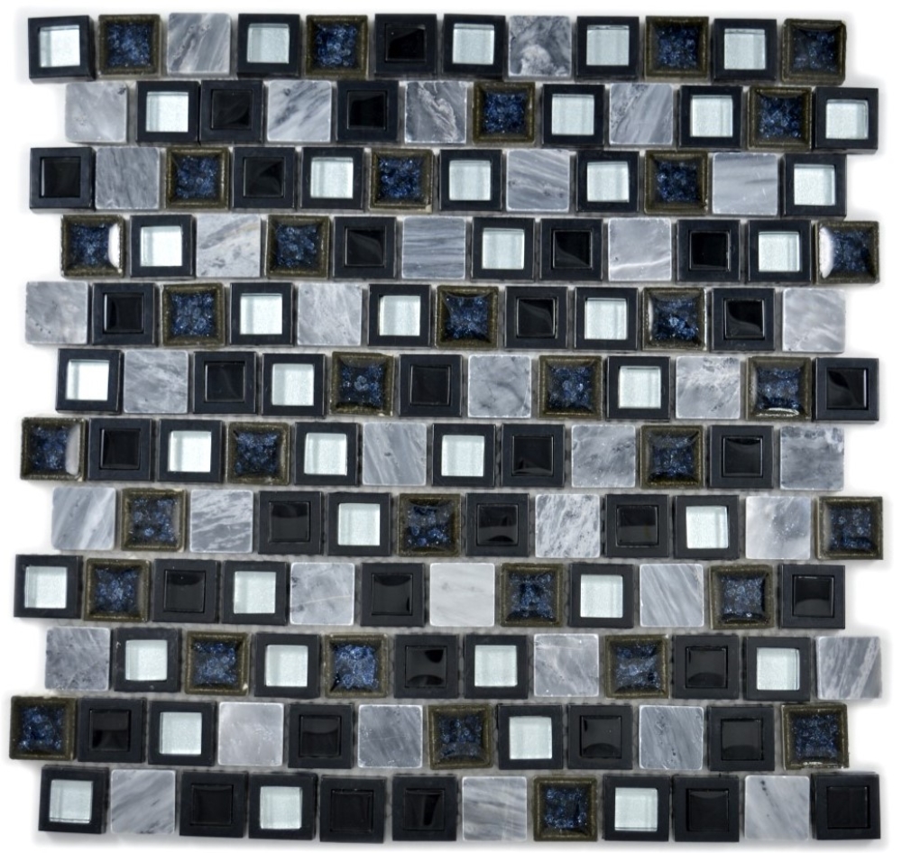 Mosaique Mix pierre translucide Ceramique plastique mix gris noir brillant - 10 feuilles de mosaique
