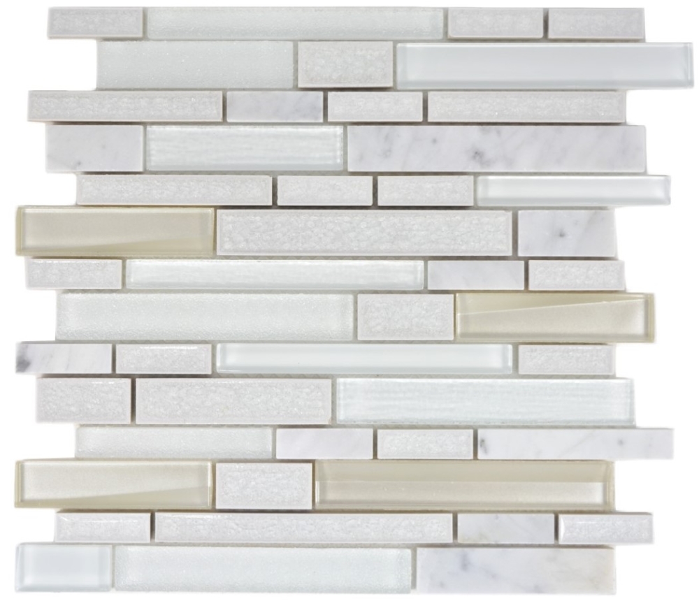 Mosaique aspect maconnerie Mix pierre translucide Ceramique blanc brillant - 10 feuilles de mosaique