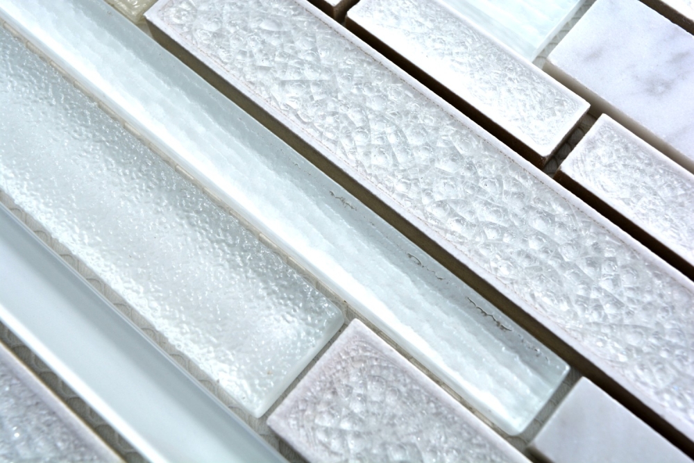 Mosaique aspect maconnerie Mix pierre translucide Ceramique blanc brillant - 10 feuilles de mosaique