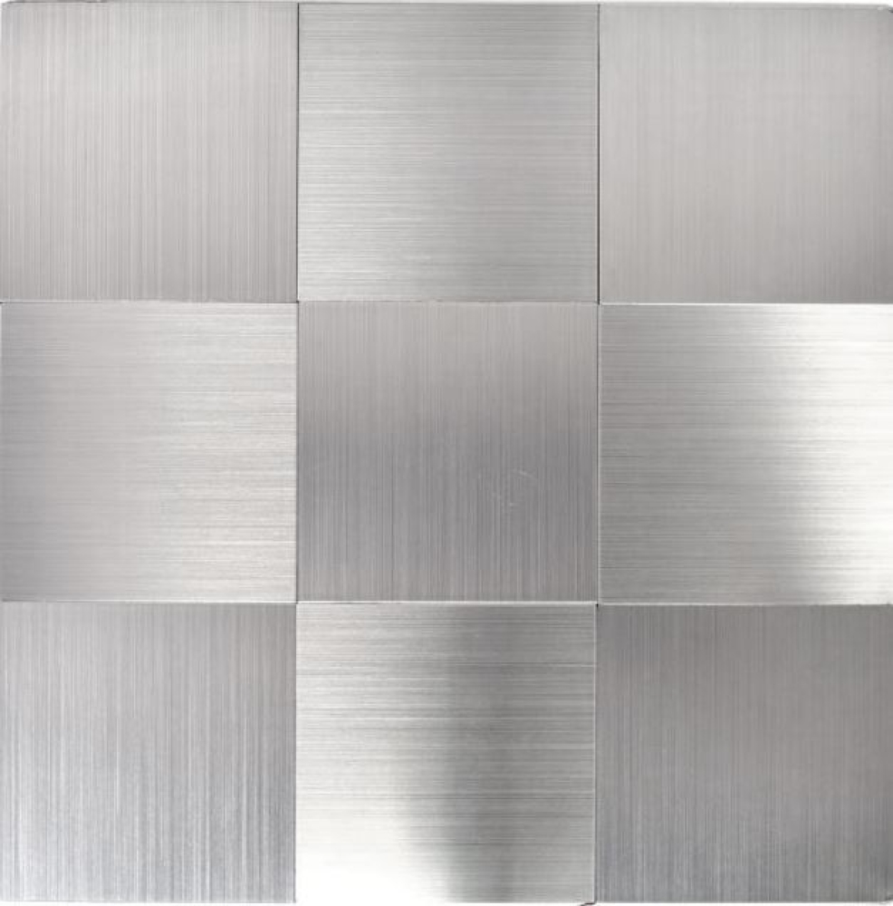 selbstklebende Mosaikfliese Silber Grau Metall Gebürstet Qudrate Fliesenspiegel Wandfliese - 200-22M100