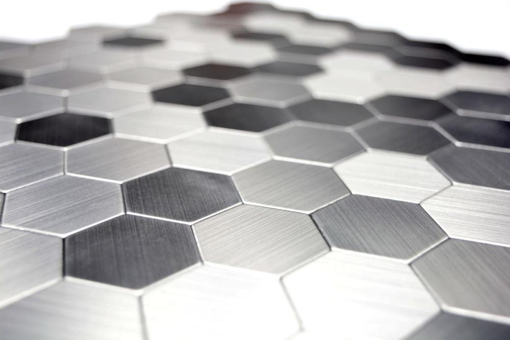 selbstklebende Metall / Alu Mosaikfliese Silber Metall Hexagonoptik Gebürstet Wandverblender Küchenwand - 200-22MHX