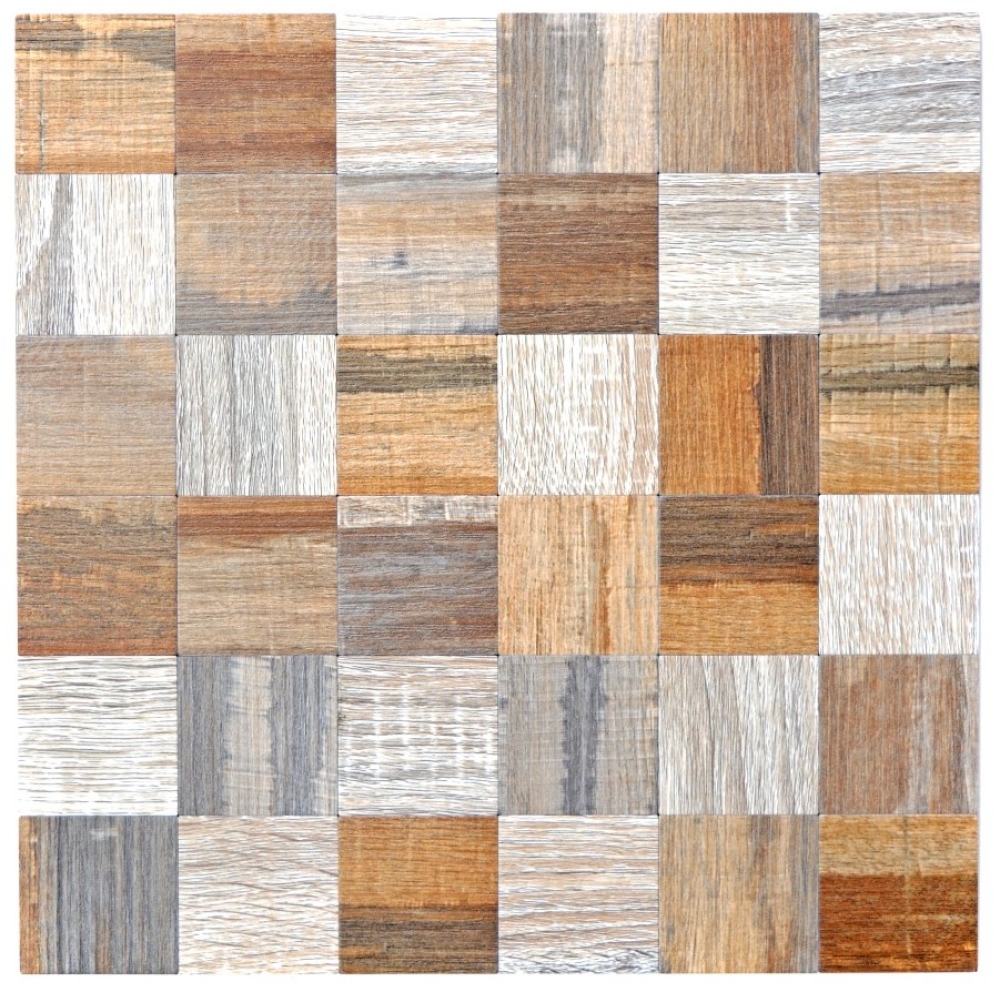Mosaik Selbstklebend Quadrat metall mix Holzoptik Aluminium Metall grau beige matt