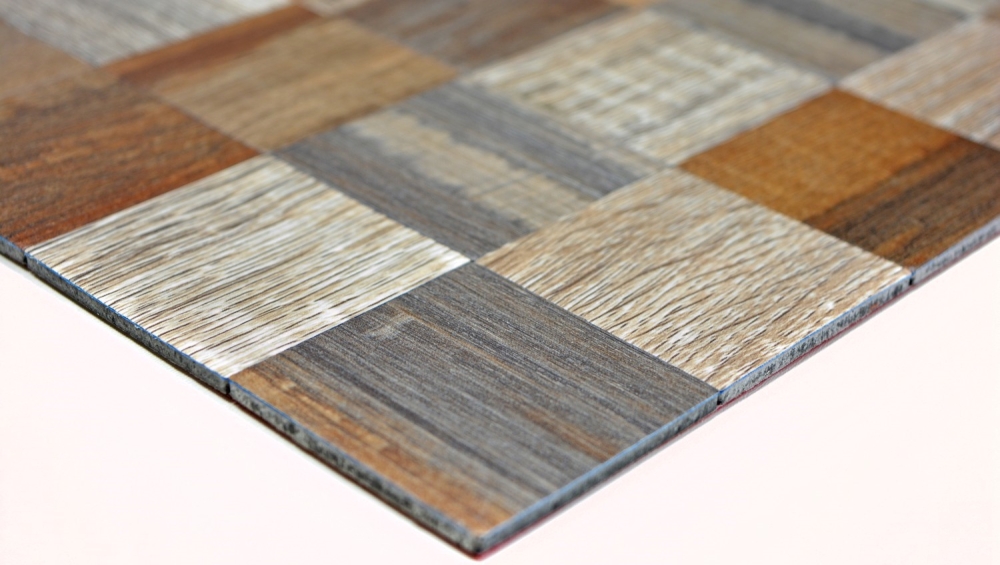 Mosaik Selbstklebend Quadrat metall mix Holzoptik Aluminium Metall grau beige matt