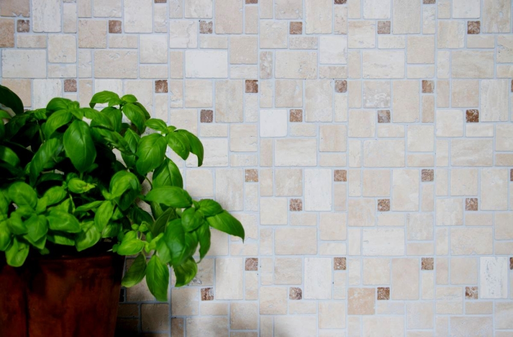 Travertin Mosaik Fliese selbstklebend Natursteinmosaik Beige Braun Mix Wandverblender Küche - 200-4CM14