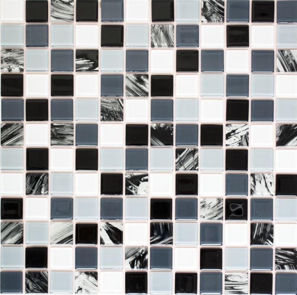Mosaik Fliese selbstklebend Grau Schwarz Weiß Marmoroptik Glasmosaik Fliesenspiegel Wandfliese - 200-4CM28