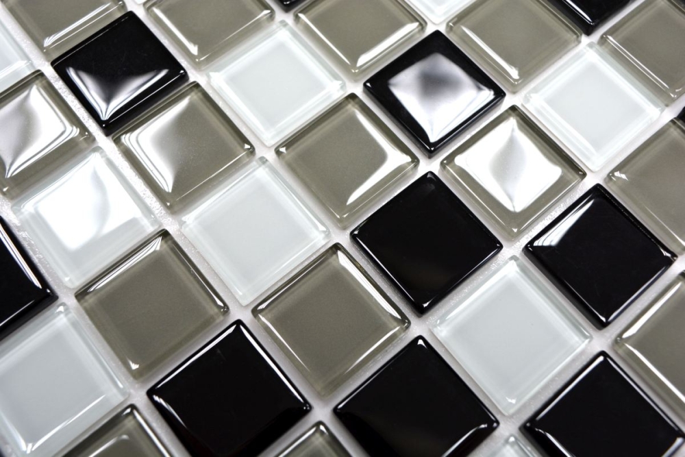 Mosaik Fliese selbstklebend Grau Schwarz Weiß Glasmosaik Fliesenspiegel Wandfliese - 200-4CM30