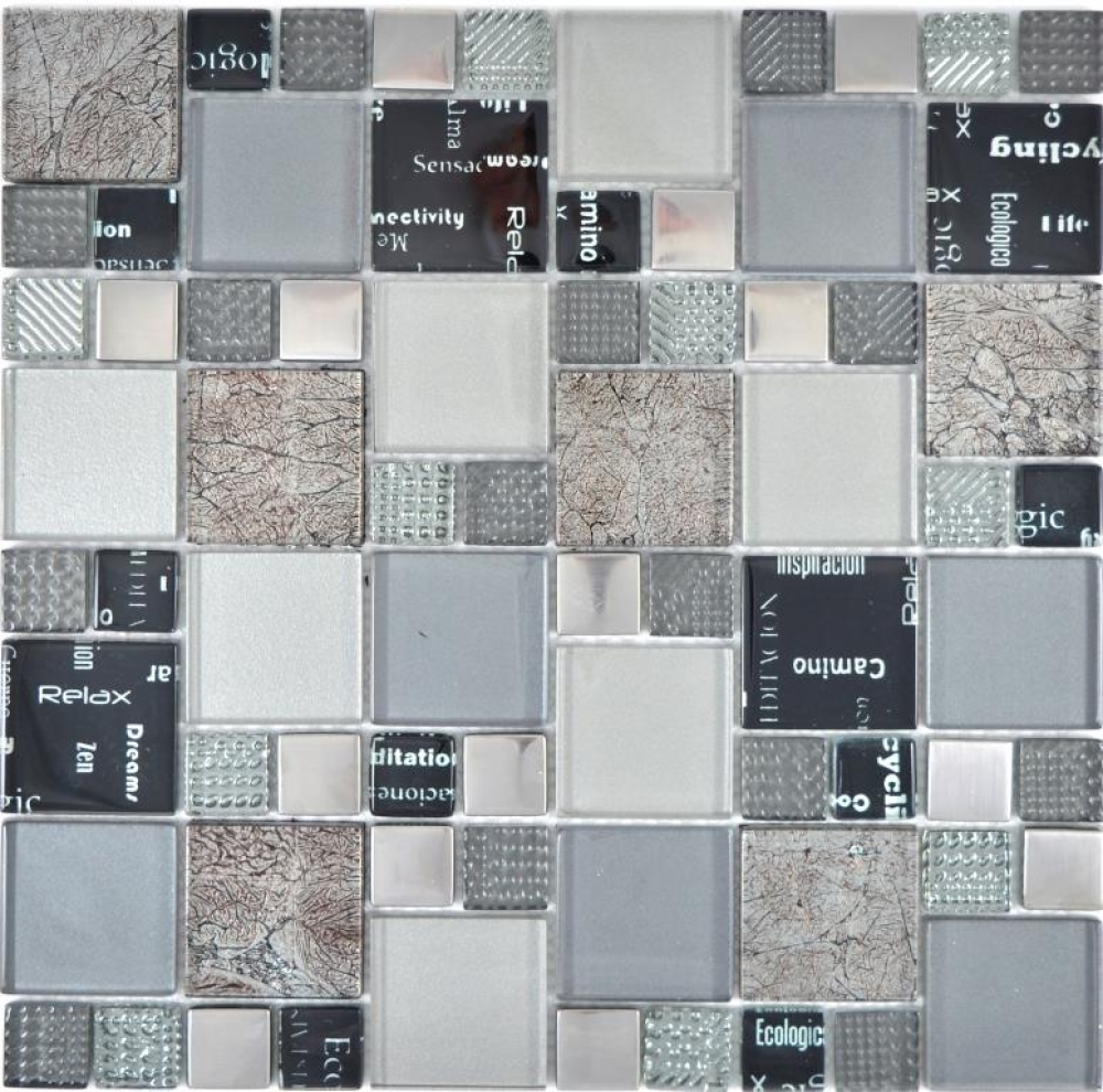 Glasmosaik Mosaikfliese Silber Hellgrau Anthrazit Schwarz Fliesenspiegel - 88-0317