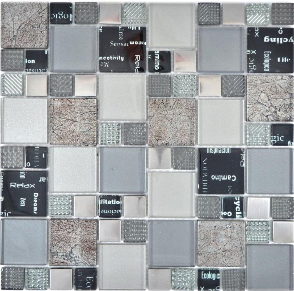 Mosaique de verre Carreau de mosaique Argent gris clair Anthracite Noir Carrelage - 88-0317
