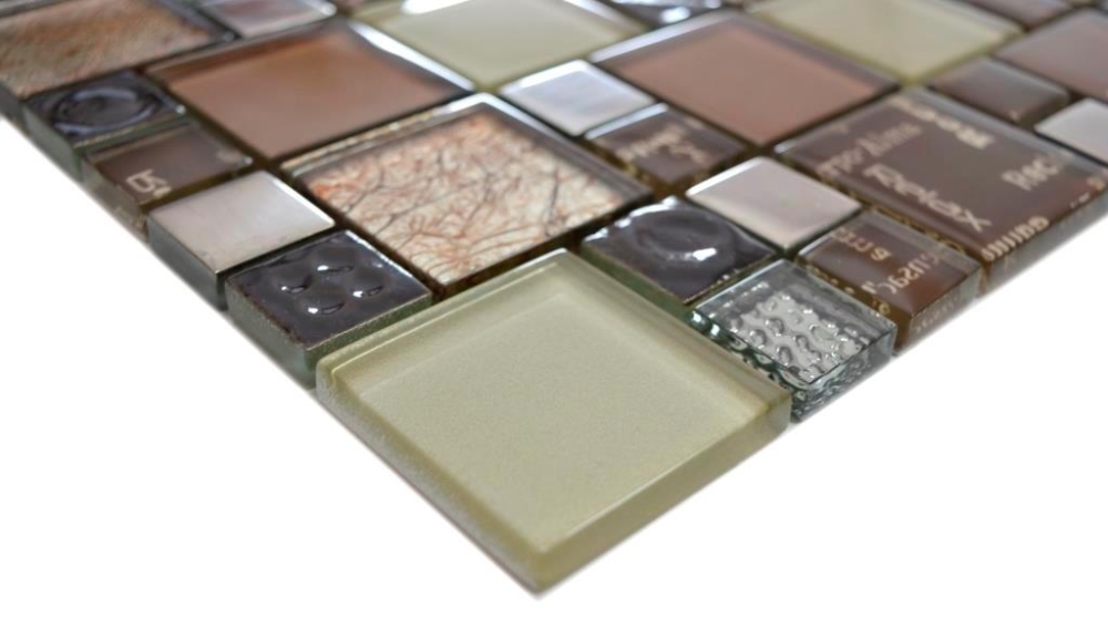 Mosaique de verre Carreau de mosaique argent ivoire clair noisette brun orange - 88-1317