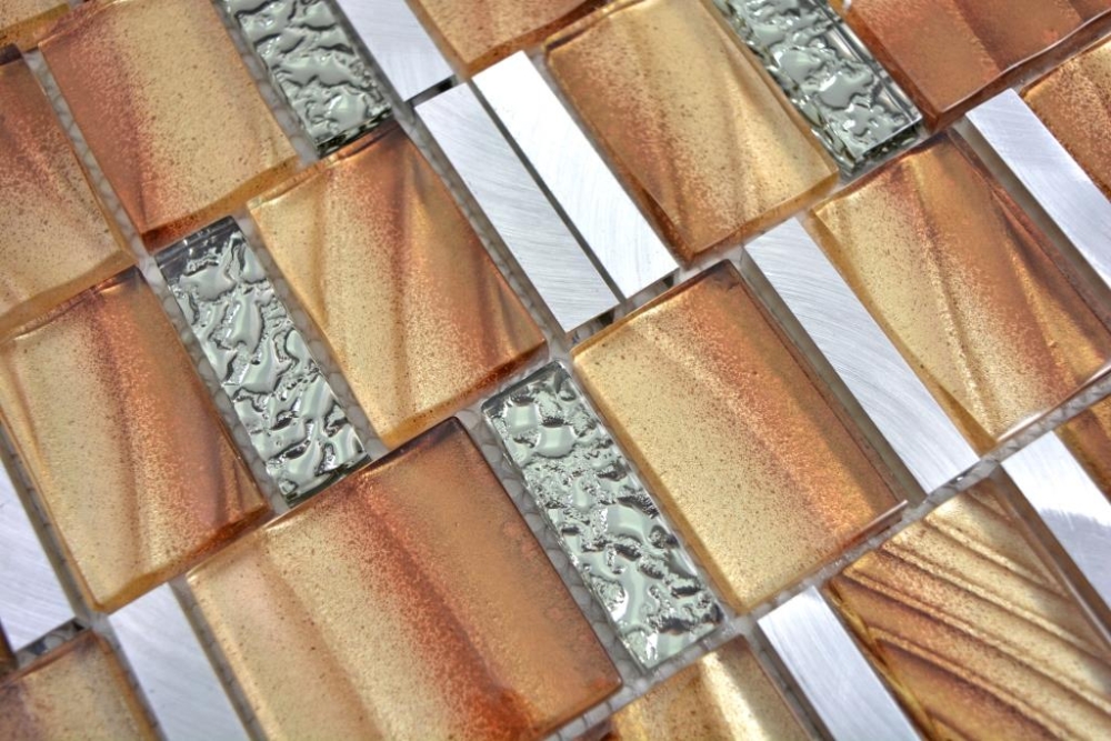 Mosaique combinaison mosaique de verre ALU mix Brown Mix aluminium translucide brun brillant