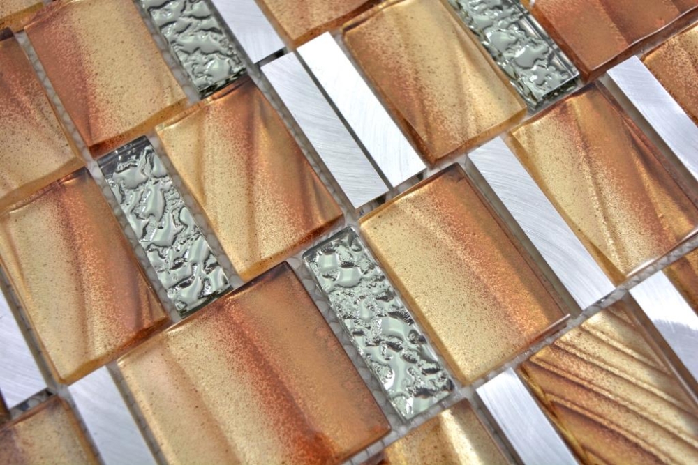 Glasmosaik Mosaikfliese Silber Hellbeige Kupferbraun Fliesenspiegel Küche - 88-0013