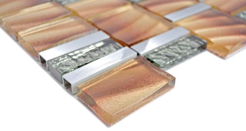 Mosaique combinaison mosaique de verre ALU mix Brown Mix aluminium translucide brun brillant
