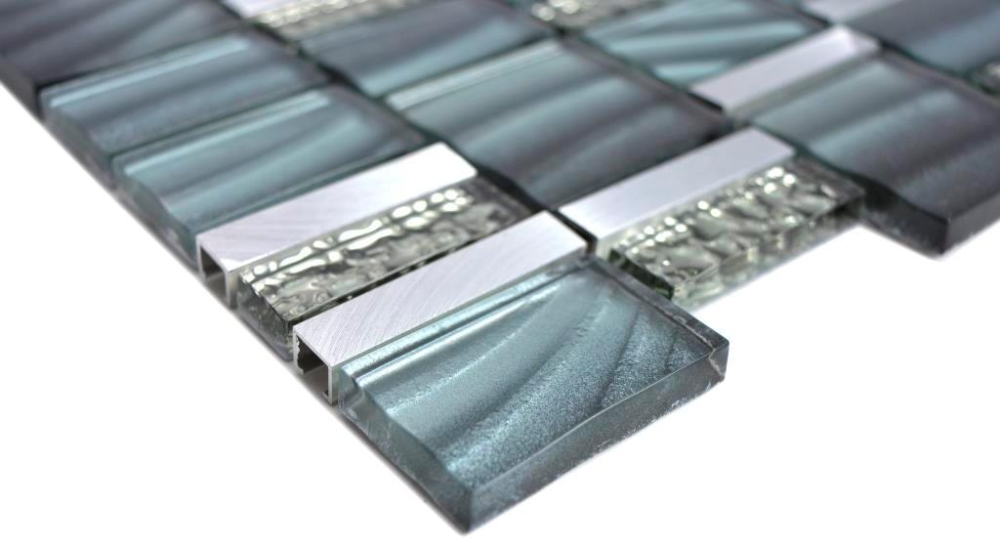 Mosaique combinaison mosaique de verre ALU mix Grey Mix aluminium translucide gris brillant