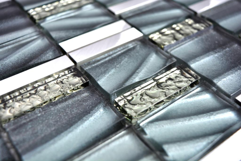 Mosaique combinaison mosaique de verre ALU mix Grey Mix aluminium translucide gris brillant