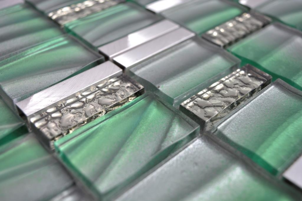 Glasmosaik Mosaikfliese Silber Verkehrsgrün Fliesenspiegel Küche - 88-0005