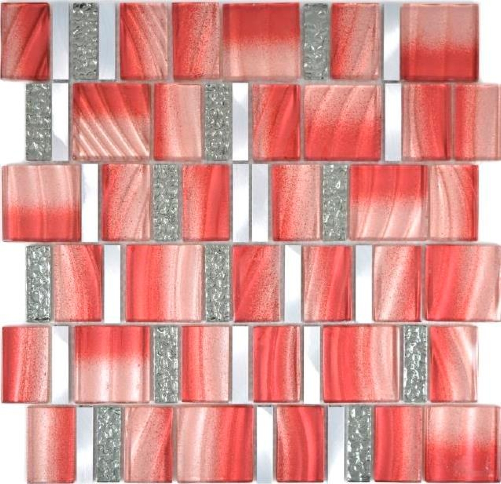 Mosaique combinaison mosaique de verre ALU mix Red Mix aluminium translucide rouge brillant