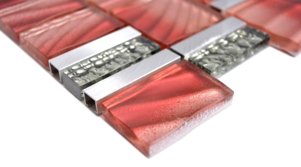 Mosaique combinaison mosaique de verre ALU mix Red Mix aluminium translucide rouge brillant